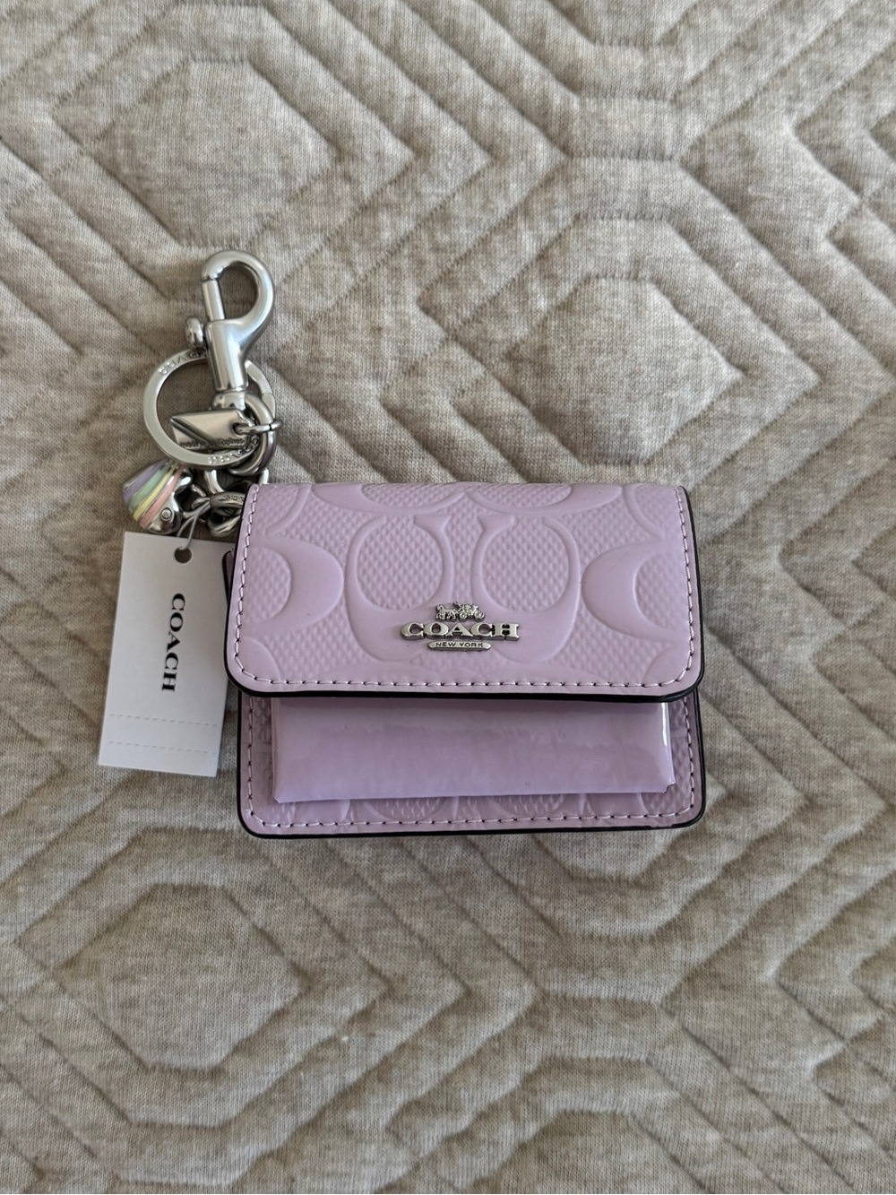 Coach Purple Violet Klare Bag Charm In Signature Leather With Heart Charm